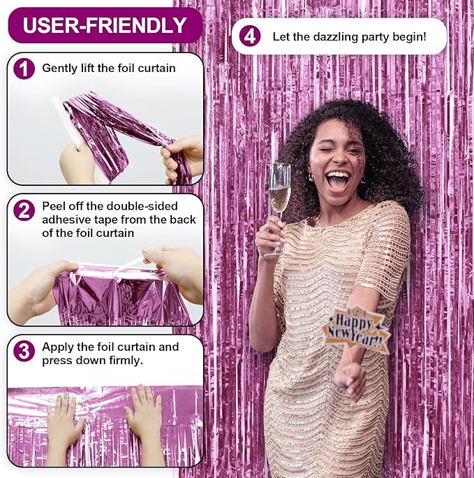 Homiest 6 Pack Pink Tinsel Backdrop, 3.3x6.6 FT Metallic Tinsel Foil Fringe Curtains Party Decorations, Birthday Door Streamers for Baby Shower Wedding, Photo Booth Props Background Wall Decor