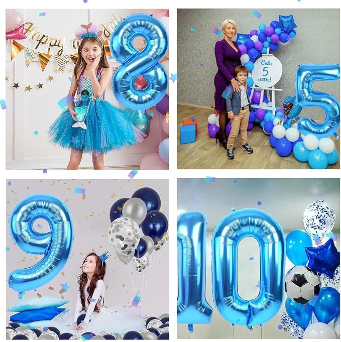 40 inch Blue Number Balloon Giant Foil Helium Balloons Blue Number 0 Balloon for Birthday Party Decorations