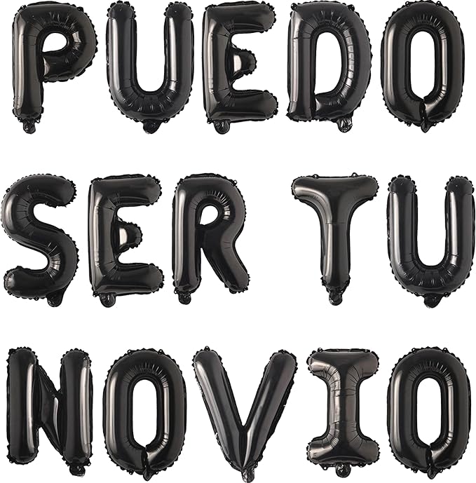 2 Set 30Pcs Black PUEDO SER TU NOVIO Letter Balloons 16in Balloon Foil Letter Decorations Party Decor Black Letter Balloons PUEDO SER TU NOVIO Party Supplies