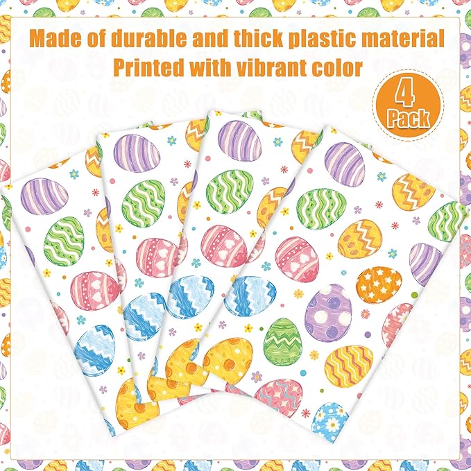 4 Pack Easter Plastic Tablecloth 54 x 108 Inch Oil Painting Easter Eggs Disposable Table Cloth Colorful Eggs Flowers Rectangle Table Covers for Spring Party Tables Decoration Home Kitchen Supplies