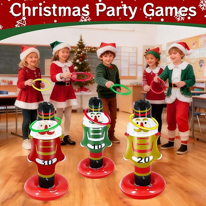 9 Pcs Christmas Ring Toss Games for Family Party Inflatable Nutcracker Ring Toss Christmas Party Decorations Xmas Activities Favor Gifts for Kids Stocking Stuffers Carnival Holiday