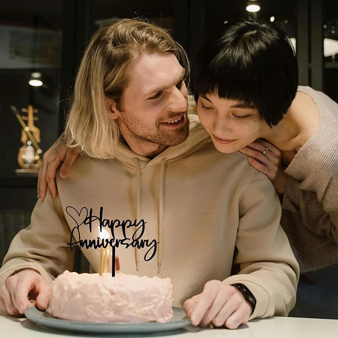 BEISHIDA Happy Aniversary Cake Topper Black Cake Decoration Company Anniversary Party Decoration for Wedding Anniversary Party for Men Women Cake Decorations Supplies