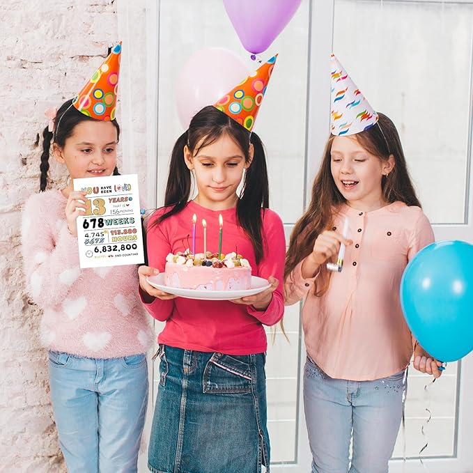 Cute 13th Birthday Card, 13th Birthday Decorations Card for Girls Boys Children, 13 Year Old Gifts, 13th Niece Nephew Birthday Card, Unique Thirteen Bday Gift Idea from Dad Mom Grandparent