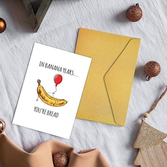 PIUST Funny Banana Bread Birthday Cards, Humorous Birthday Card for Men Women, Happy Birthday Gifts for Friend Sister Brother, In Banana Years You're Bread Card (19)