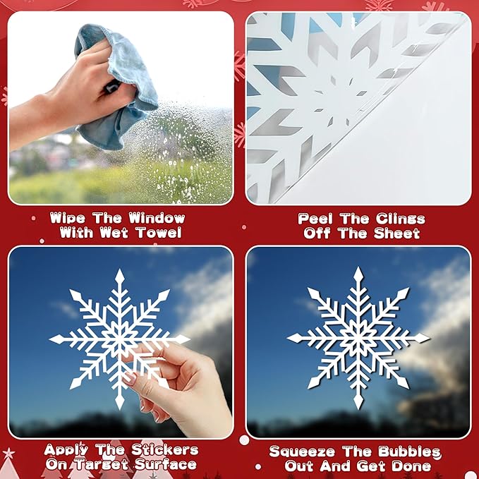 110 PCS Christmas Large Snowflake Window Clings Decoration, Christmas Window Stickers, Xmas Party, Holiday Decor, Indoor Windows Décor Ornaments, Thanksgiving Party Décor, Winter Wonderland.