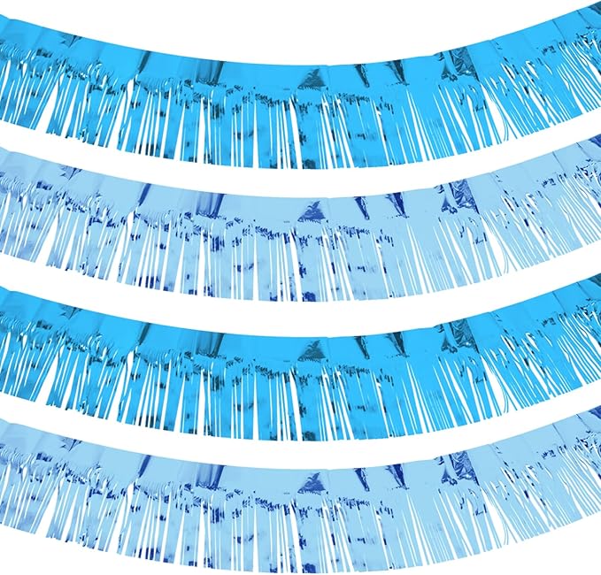 WILLBOND 4 Packs 40 Feet Fringe Garland Foil Fringe Garland Metallic Tinsel Foil St. Patrick's Day Hanging Banner for Wedding Birthday Parties Holiday Decorations Graduation(Light Blue, Lake Blue)