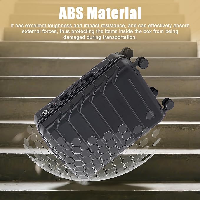28 Inch ABS Hard Shell Large Luggage With Combination Lock and Side Hooks, Black