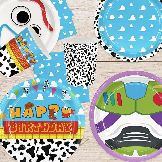 120pcs Birthday Party Supplies Include Cloud Plates Napkins Cup Dessert Plates Disposable Paper Tableware Set Kids Birthday Party Decorations For 30 Guests
