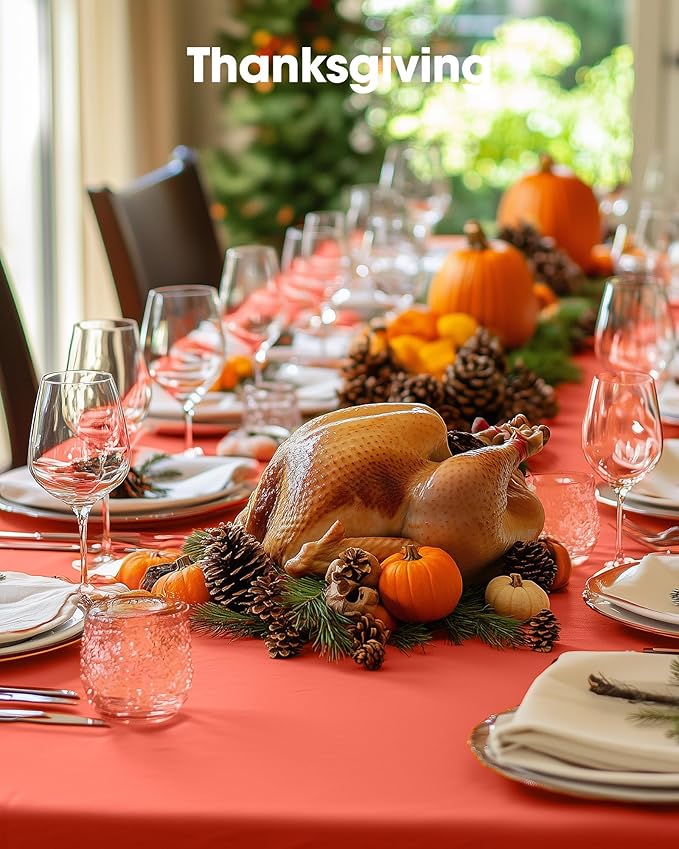 Pureegg Plastic Table Cloth Disposable 8 Pack, 54 x 108 Inch Table Cloths, Halloween Party, Thanksgiving Decorations, Harvest, Fall Tablecloths, Rectangle Tables, Leakproof & Sturdy, Orange