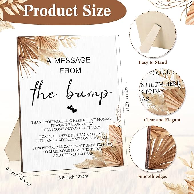 Roowest Cool Baby Shower Tabletop Decoration a Message from the Bump Wooden Baby Shower Games Sign Greenery Cute Gender Reveal Party Thank You Sign, 11.2 x 8.66 Inches(Boho)