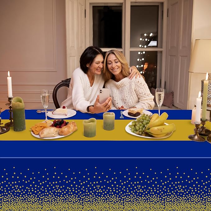 OHOME 4 Pack Disposable Plastic Table Cloths for Parties,Royal Blue and Gold Rectangle Table Covers for Graduation Wedding Birthday Fathers Day Decorations | Christmas Decorations 54" x 108"