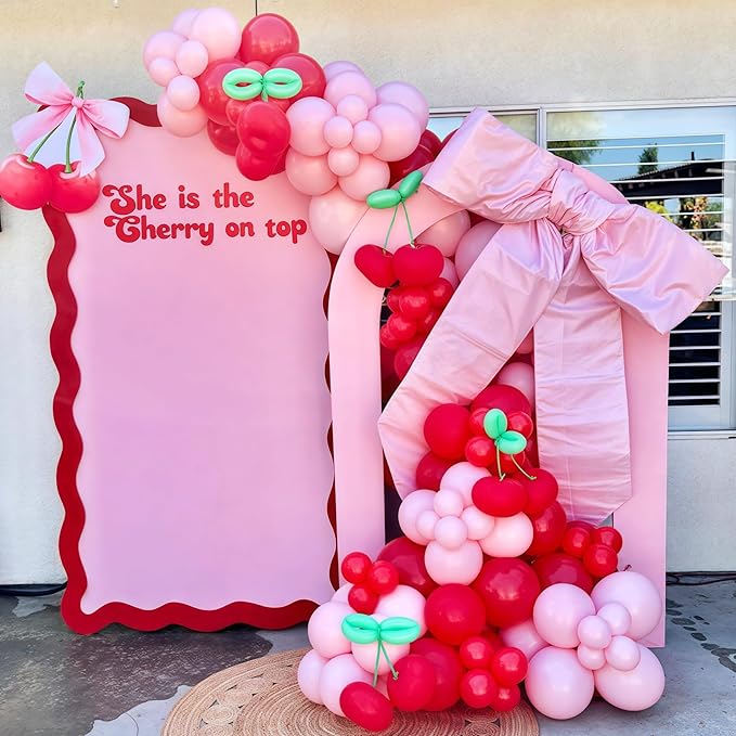 Cherry Balloon Arch Kit, 113 Pcs Red Pink Balloons Garland for Girls Cherry Birthday Berry 1st Birthday Decorations First Summer Fruit Party, Pink Baby Shower Cherries Party Wedding Valentine's Day