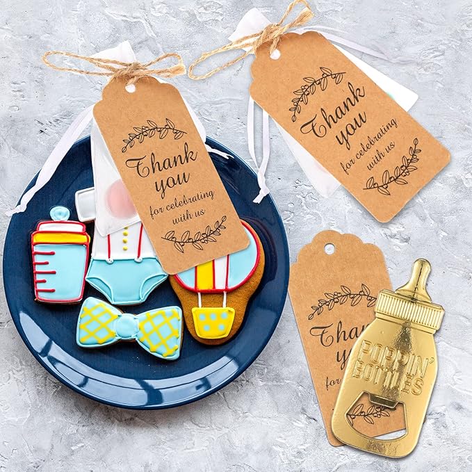 CHENGU Popping Bottle Openers Baby Shower Return Favors for Guests Bottle Opener Decorations and Souvenirs with Organza Bags Thank You Tags for Theme Party Favors (Retro Style,151 Pieces)