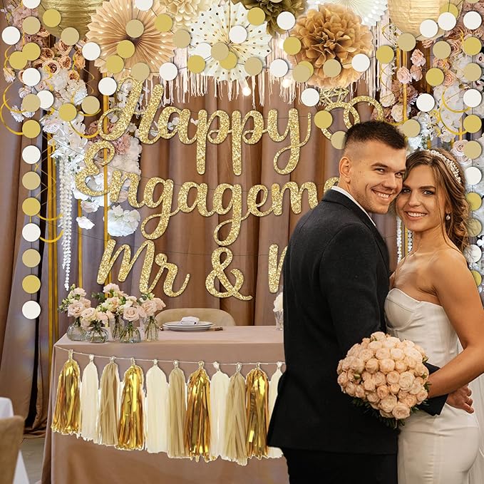 Engagement Party Decorations,Champagne-Gold Sage Congratulations Decorations includes Gold Glitter Happy Engagement Banner for Just Engaged Almost Married Party, Bachelorette Party Decorations