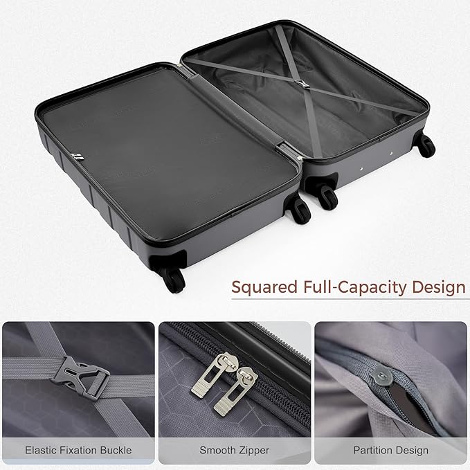 24 Inch Checked Suitcase with TSA Lock Travel Duffel Bag Wet-Dry Toiletry Bag, Grey