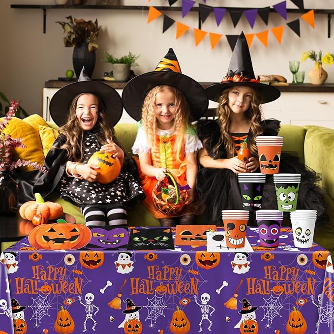 Halloween Disposable Plastic Tablecloth Halloween Party Decorations Supplies Rectangle Disposable Table Cover for Indoor Outdoor Party Decor, 2 Pack