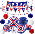 4th of July Patriotic Party Decorations, 6 Paper Fan, 6 Flower Ball, 1 USA Swallowtail Flag, 1 USA Pennant Flag, 1 Star Streamer, 6 Swirl, Independence Day, Memorial Day, Veterans Day Decor Supplies