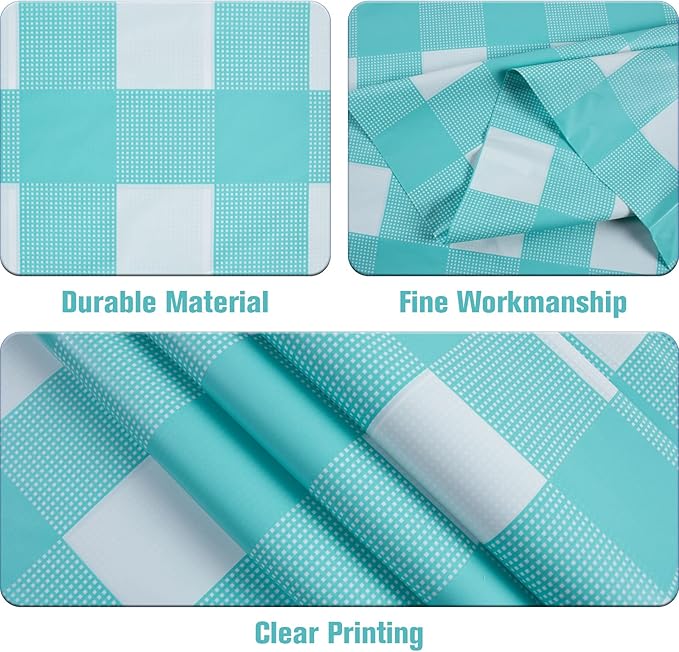 Kesfey 3 Packs Aqua and White Gingham Table Cloths 54 x 108 Inches Disposable Plastic Checkered Tablecovers Waterproof Rectangle Picnic Party Table Covers for Birthday Party Supplies Christmas