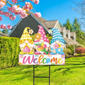 JarThenaAMCS Spring Metal Garden Stakes Colorful Flower Gnome Decorative Lawn Sign Welcome Yard Sign for Home Outside Lawn Porch Walkway Decor