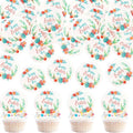 Ercadio 40Pcs Edible Circle Happy Easter Day Cupcake Drink Toppers Round Floral Easter Cupcake Picks for Easter Baby Shower Spring Birthday Party Cake Decorations Supplies