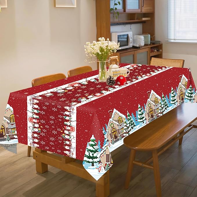 OHOME Christmas Party Decorations | Snowman Plastic Tablecloth for Christmas Decorations Indoor Outdoor Outside - Xmas Party Favors Supplies for Table Decor Backdrop Banner,2 Pack