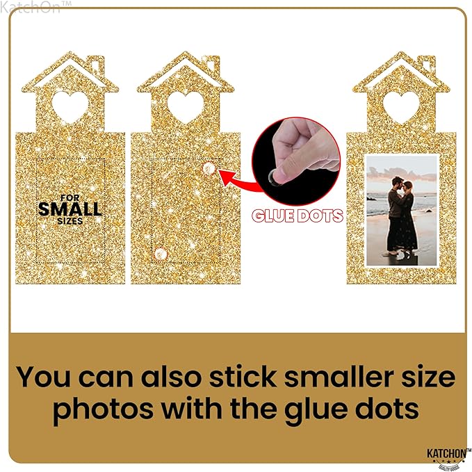 KatchOn, Gold Glitter Engaged Photo Banner - 2 String, 10 Feet, No DIY | Gold Engagement Party Decorations | Engagement Photo Banner for Bachelorette Party Decorations | She Said Yes Decorations