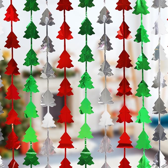 Christmas Party Decorations 3 Pack Christmas Foil Fringe Curtains 3.3 X 6.6 ft Red Green Silver Tinsel Curtain Xmas Fringe Streamer Backdrop Photo Backdrop for Ugly Sweater Party Decorations