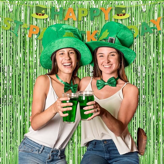 3 Pack Light Green Foil Fringe Curtains Backdrop, 3.28 x 8.2 Ft Metallic Streamers Tinsel Curtains Background for Photo Booth, Birthday, Halloween, Christmas, Thanksgiving, New Year Party Decorations