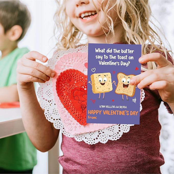 Pawzity 36 Packs Valentines Day Cards for Kids - Funny Valentines Day Gifts for Kids Classroom School Party Favors, Boys, Girls, Toddlers - 3.2''x 4.7'' Puns 6 Designs Exchange & Envelopes, Stickers