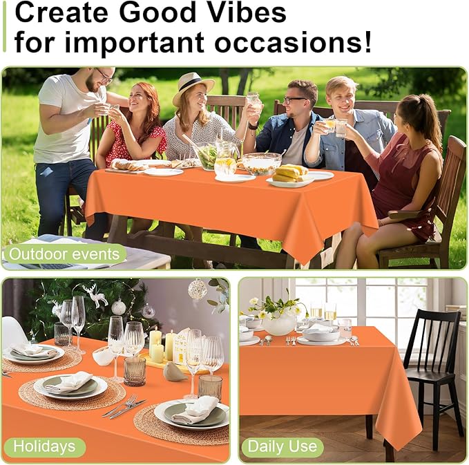 QIKSION Orange Plastic Table Cloth Disposable 2 Pack, 54 x 108 Inch Tablecloths for Party, Graduation, Halloween, Thanksgiving Decorations, Harvest, Fall, Rectangle Table Cover