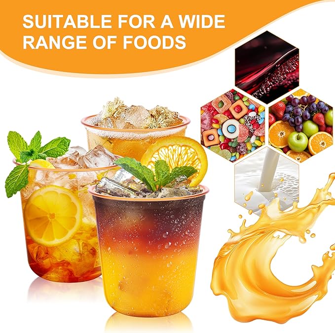 KesaPlan 50 Pcs Halloween Fall Orange Plastic Cups, 12 oz Disposable Stemless Wine Glasses, Plastic Cocktail Glasses for Juices Coffee Soda, Round Bottom Party Cups for Thanksgiving Wedding Party