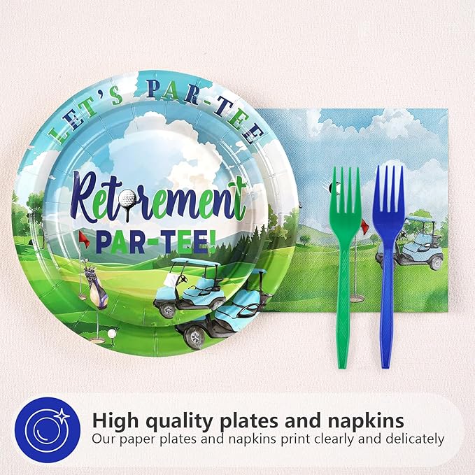 96Pcs Golf Retirement Party Decorations Sport Happy Retirement Plates and Napkins Tableware Set Golf Retire Decorations Favor for Men Golfers Lover Going Away Partee Farewell Party Supplies Serves 24
