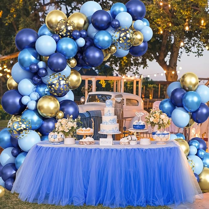 Blue Balloon Arch Kit 107Pcs Navy Blue Gold Balloons Garland Kit with Metallic Gold Confetti Balloons Macaron Light Blue Birthday Party Balloons for Boys Men Baby Shower Wedding Graduation Decorations