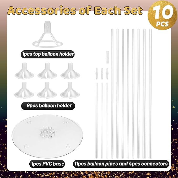 JOYYPOP 10 Sets Balloon Stand Kit, Balloon Sticks with Base Party Supplies Birthday Graduation Party Decorations Wedding