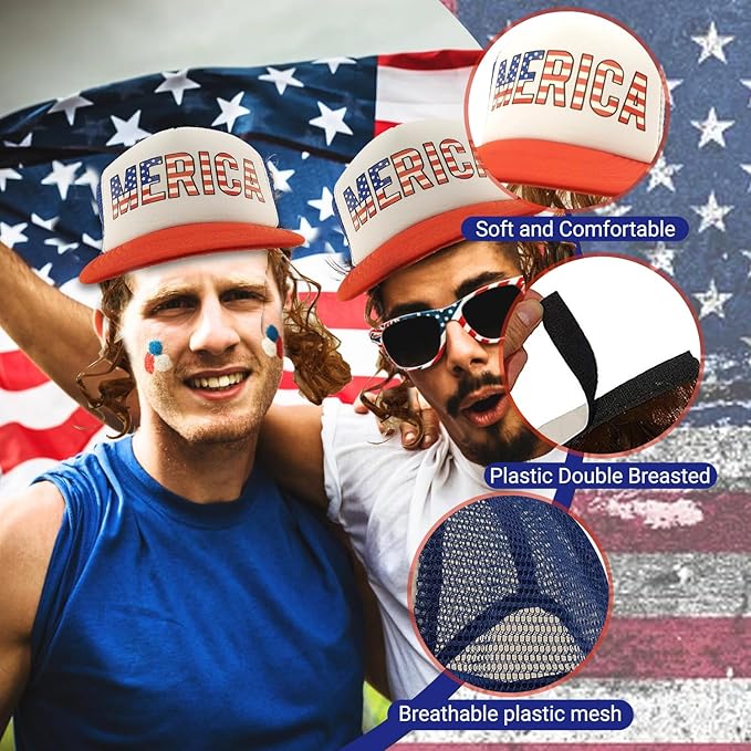 HandinHandCreations USA Mullet Hat Brown Wig Merica 4th of July All American Costume One Size Fits Adult - Cotton Hat