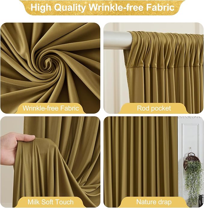 16x10FT Light Brown Backdrop Curtains for Wedding Parties, Wrinkle Free Polyester Photography Backdrop Drapes for Baby Shower Birthday Parties Stage Background Stand Decorations 4x10ft,4 Panels
