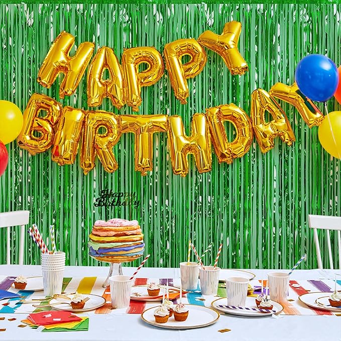 12 Pack Green Foil Curtain Backdrop 3.2ft x 6.6ft Metallic Tinsel Fringe Backdrop Curtains Streamer Photo Booth Backdrop for Birthday Engagement Bachelorette Christmas Holiday Party Decorations