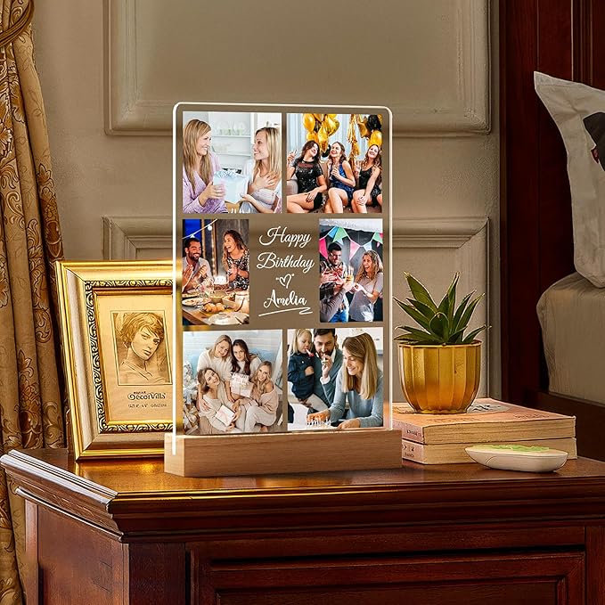 Custom Picture Frames with Photo, Personalized Picture Frame with Night Light, Custom Photo Frame, Customized Best Friend Photo Gifts, Personalized Birthday Gifts for Women Friends Her Him