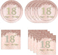 18th Rose Gold Birthday Plates and Napkins, 9 Inch Pink Rose Gold Disposable Dinner Dessert Plates Happy 18th Birthday Party Supplies Decorations for Girls Women