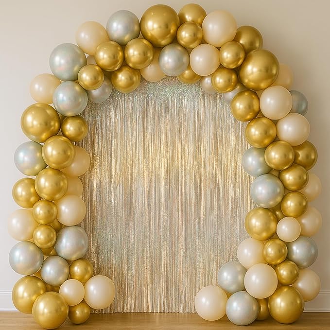3.3 x 6.6 ft Foil Fringe Backdrop Curtains, Tinsel Streamers Party Decorations, Fringe Backdrop for Birthday, Baby Shower, Gender Reveal, Graduation (6, Champagne)
