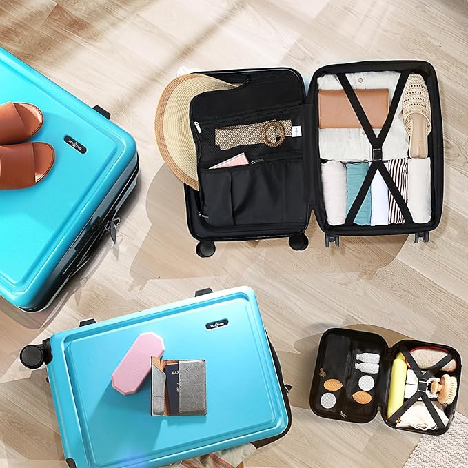TRAVELARIM Hard Shell Luggage Sets with Spinner Wheels 4 Piece, Expandable Large Suitcases with TSA Lock, Travel Large Suitcase Set, Teal Luggage Set