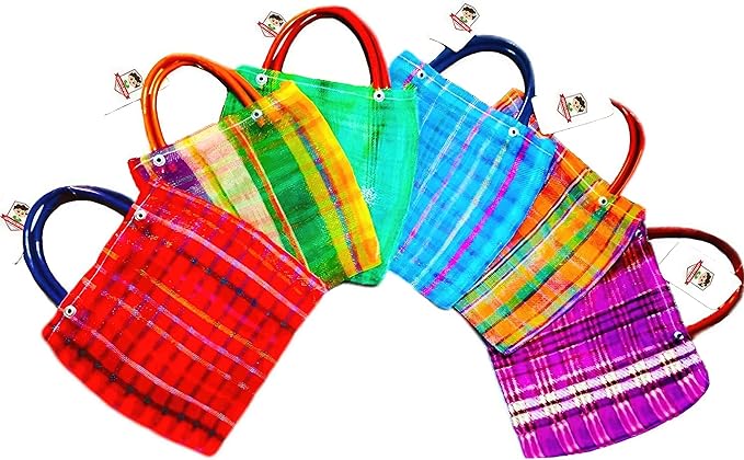 Alondra's Imports Mexican Tote Favor Bags - Candy, Mercado Mesh, Fiesta Bags (12 Pack, 10 x 7)