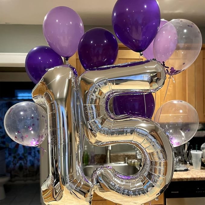 16 In Silver Large Numbers Balloons 0-9, Self Inflating Number 1 Balloons for Boys Girls, Big Silver Digit 1 Balloons for Women Men Birthday Party Anniversary Wedding Supplies Decorations