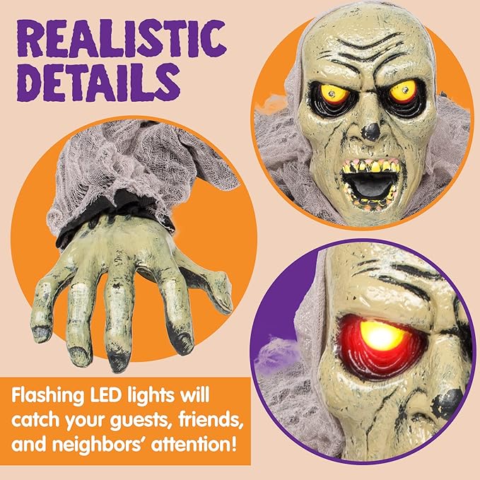 JOYIN Zombie Halloween Decoration Outdoor Groundbreaker with Sound and Flashing Eyes, Scary Halloween Graveyard Decor for Yard Garden, Outside Lawn Haunted House Prop