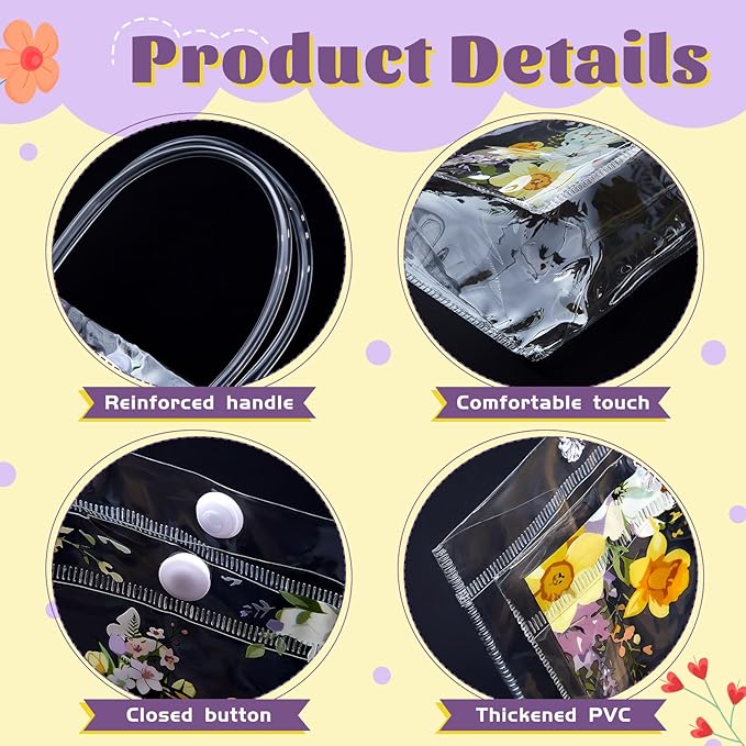 Henoyso 24 Pcs Easter He Is Risen Clear Gift Bags Christian Religious Plastic Goodie Treat Candy Bags with Handles Reusable PVC Party Favor Tote for Birthday Party Gift Wrapping, 7.8 x 7.8 x 3.1 Inch