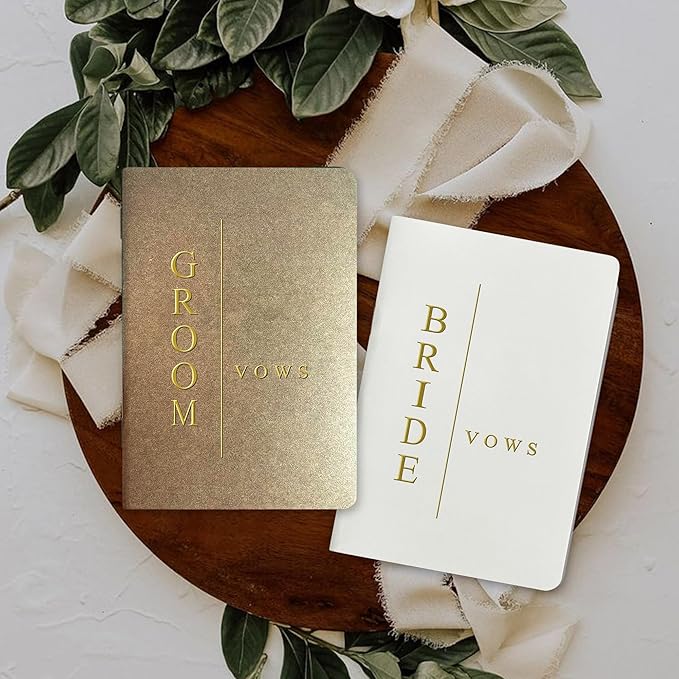Vow Books for Bride and Groom, His and Hers Vow Books for Wedding-Soft Touch Gold Foil Engraving, Engagement | Wedding Essentials
