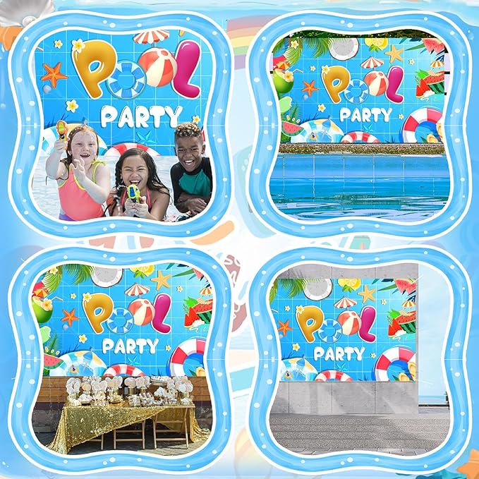 Summer Pool Beach Party Decorations, Summer Party Beach Decor Supplies, Pool Banner Decorations, Backdrop Wall Decor for Kids Suitable for Indoor and Outdoor Use