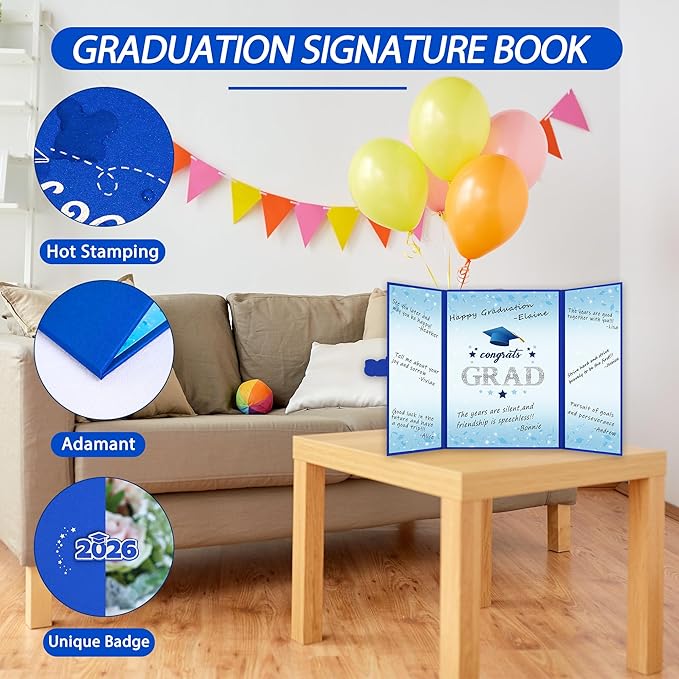 Vlipoeasn 2026 Graduation Guest Book Alternative, Blue Silver Class of 2026 Graduation Party Decorations, Graduation Signature Book for 2026 College High School, Unique Graduation Gifts for Friends