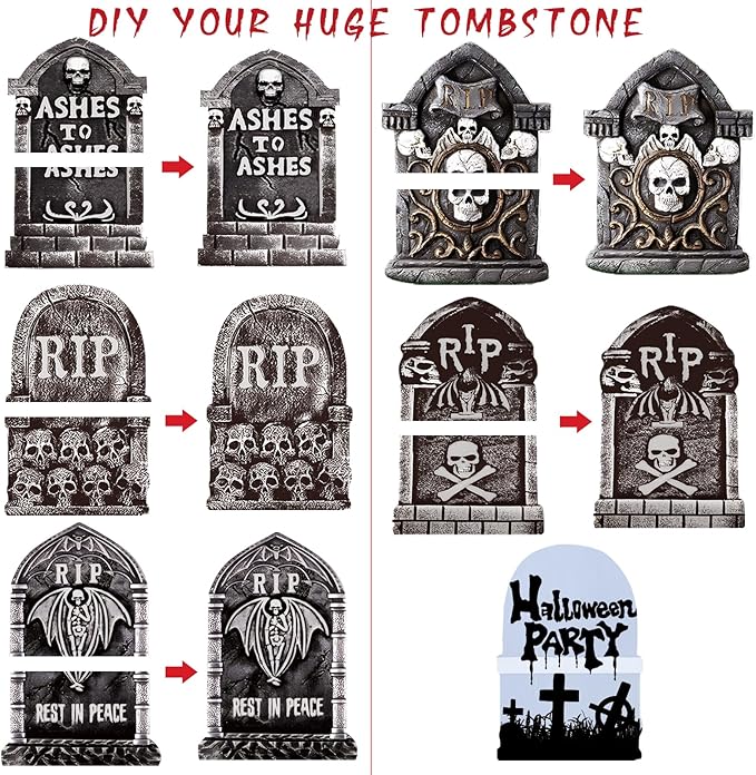 25.6inches Halloween Decorations Outdoor, DIY Halloween Decorations Outdoor of Gravestone Yard Signs, Extra Large Halloween TombstonesCemetery Headstones Scary Decorations for Garden with Waterproof