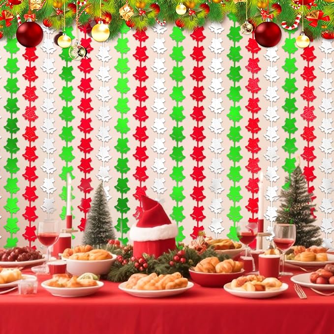 2Pack Christmas Foil Fringe Curtains with Merry Christmas Balloons, 3.3 x 6.6Ft Bell Backdrop Tinsel Photo Booth Props Streamers for New Year Ugly Sweater Xmas Party Decorations Supplies